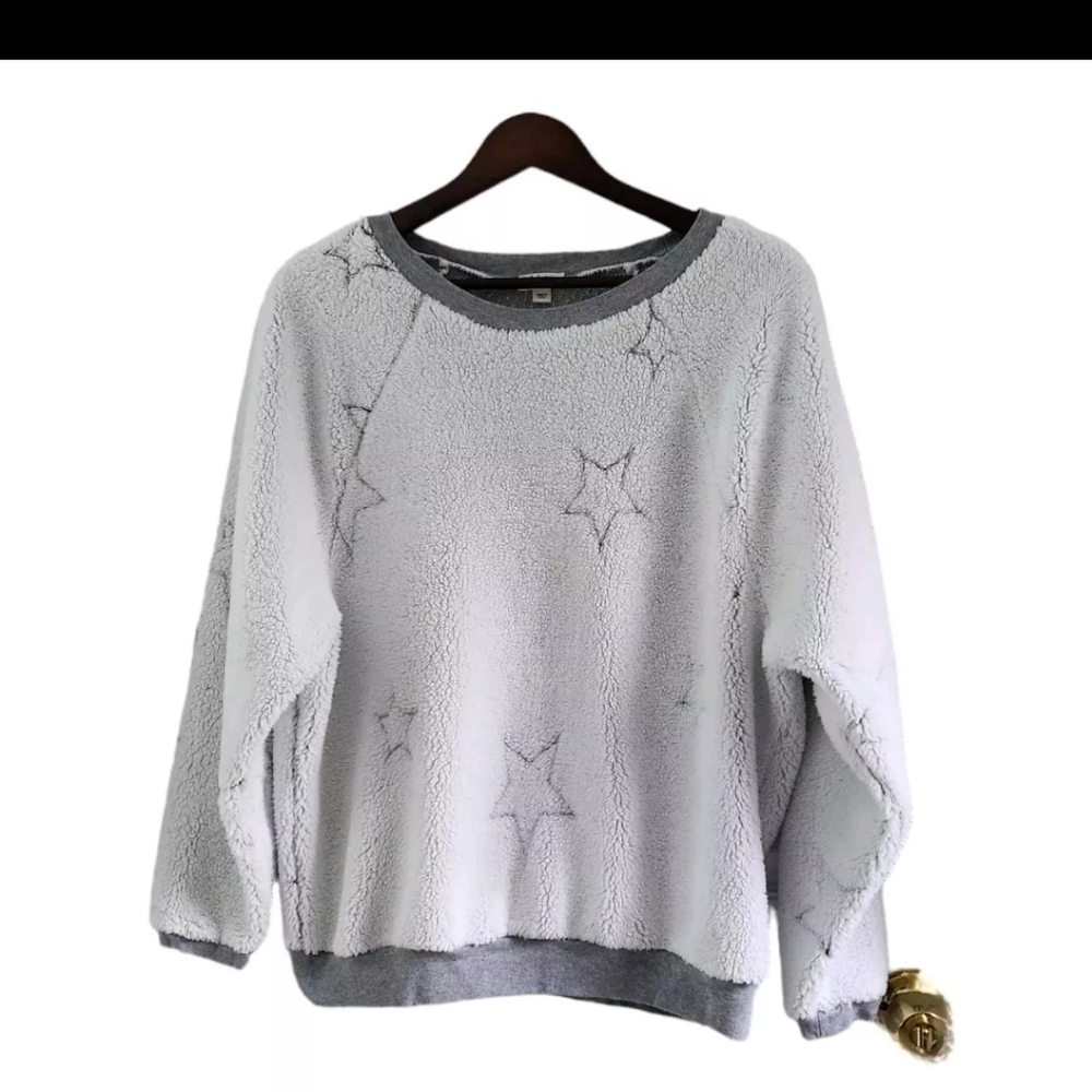 Dylan by True Grit Sherpa Snow Star Crew Sweater Winter White Women Size Small - Picture 1 of 6